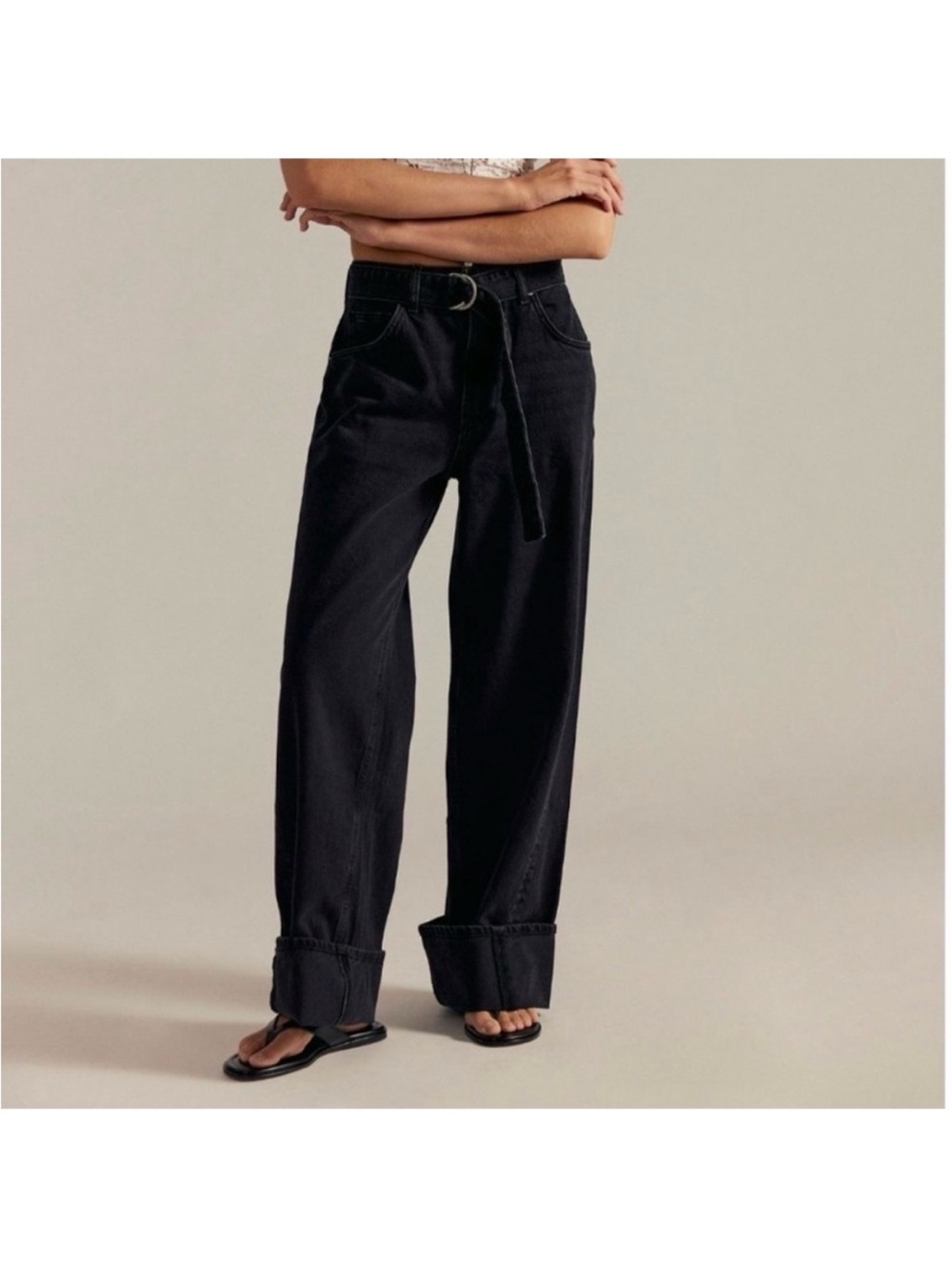 Free People We The Free East Bay Cuff Jeans Blackwater Size 28 NWT Wide Leg High